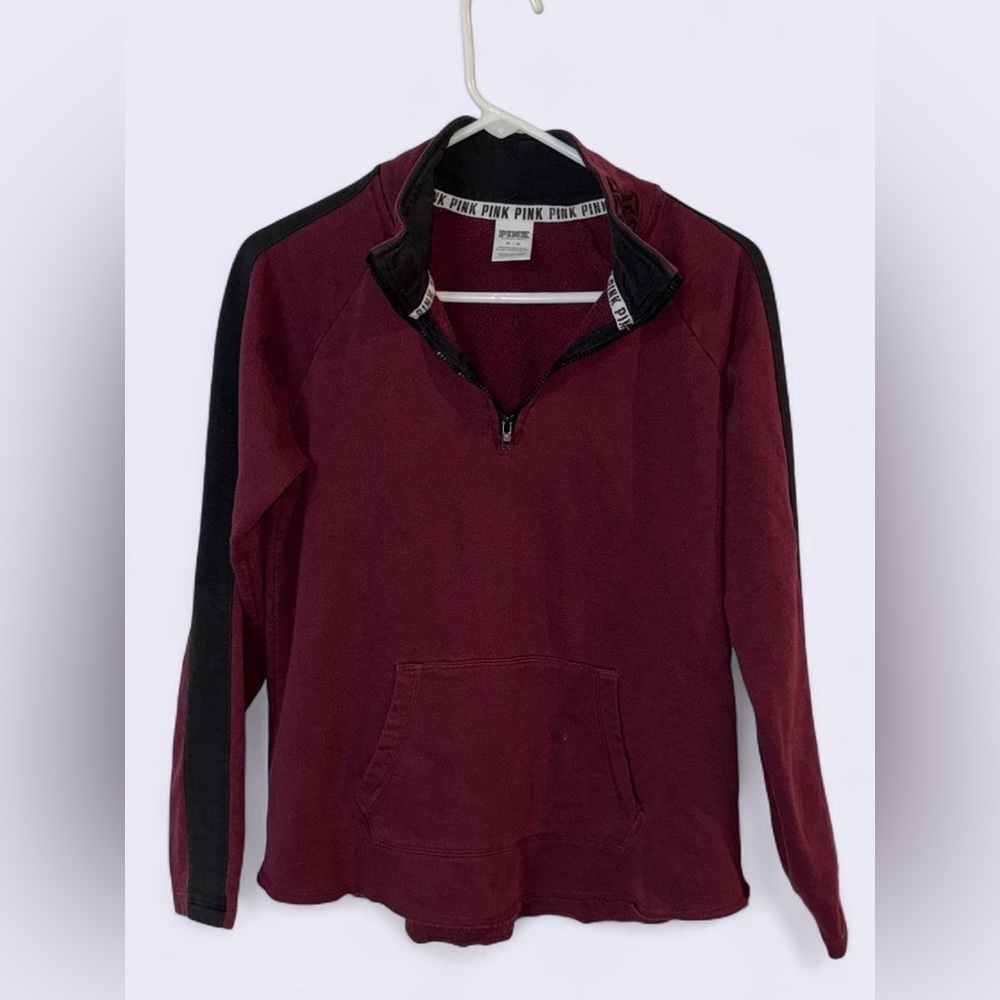 Victoria's Secret Maroon and Black Half-Zip Hoodie